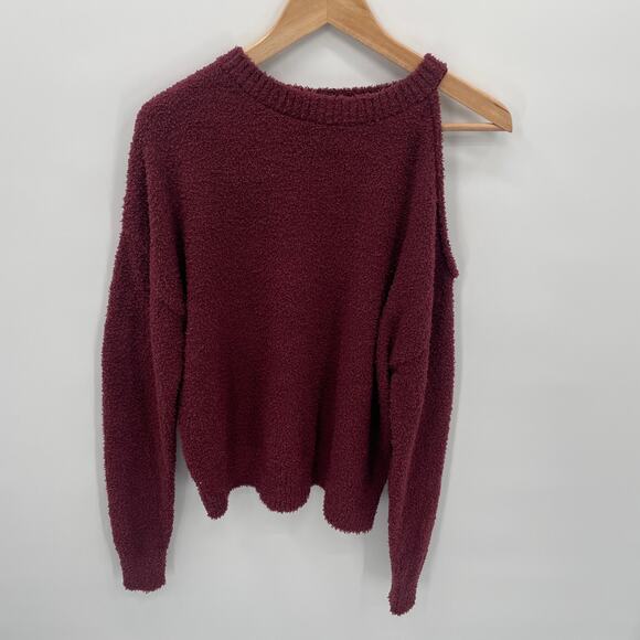 JAMISON NWT Evereve Cozy Chenille Cut Out Maroon Pullover Sweater // XS - Picture 5 of 14